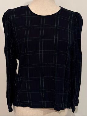 ZARA Woman Plaid Blouse in Navy Blue and Green